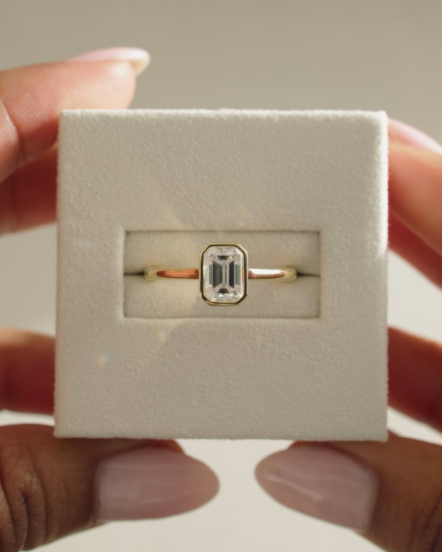 1.0 CT Emerald Cut Lab Grown Bezel Solitaire Engagement Ring