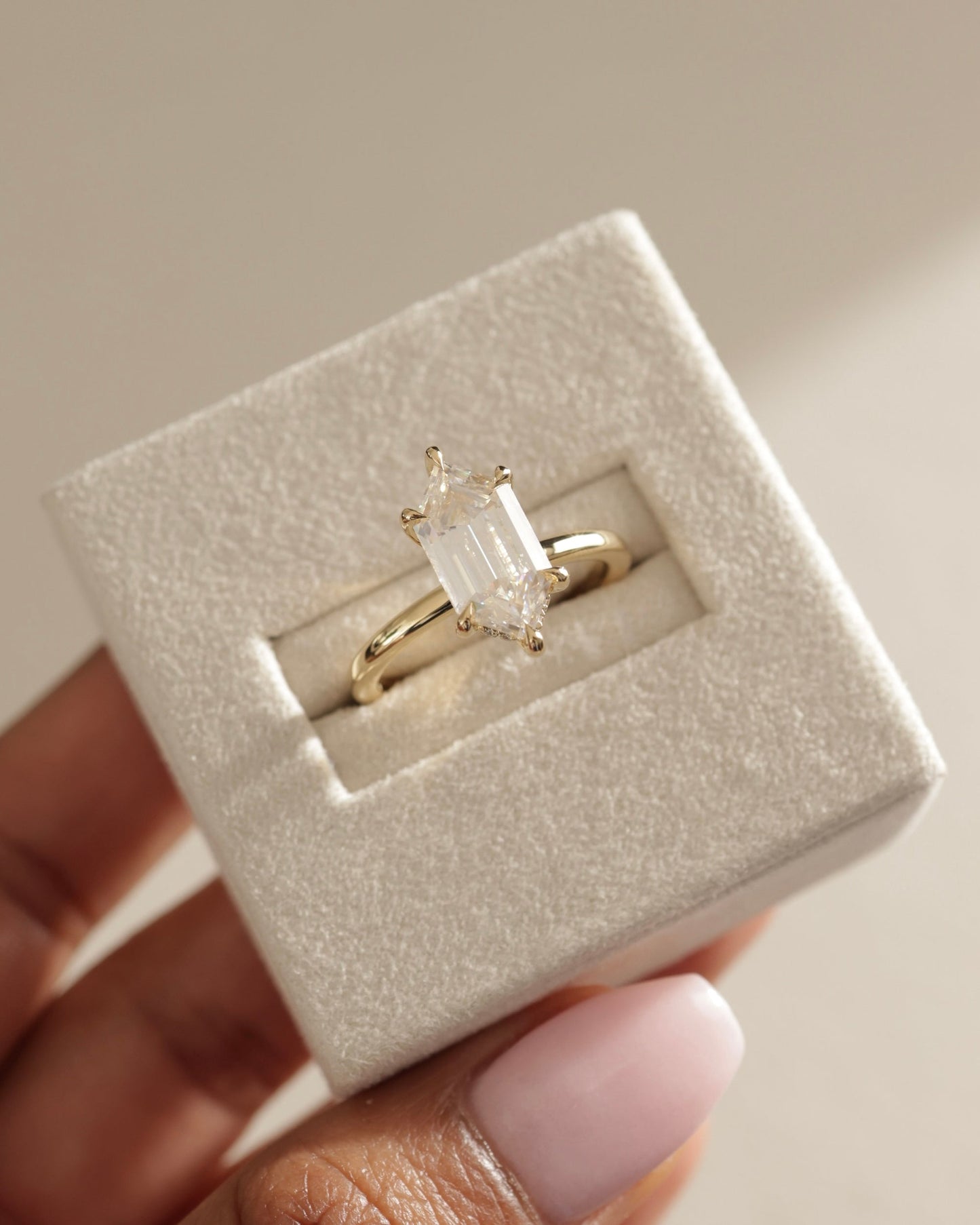 2.0 CT Elongated Hexagon Cut Lab Grown Hidden Halo Engagement Ring