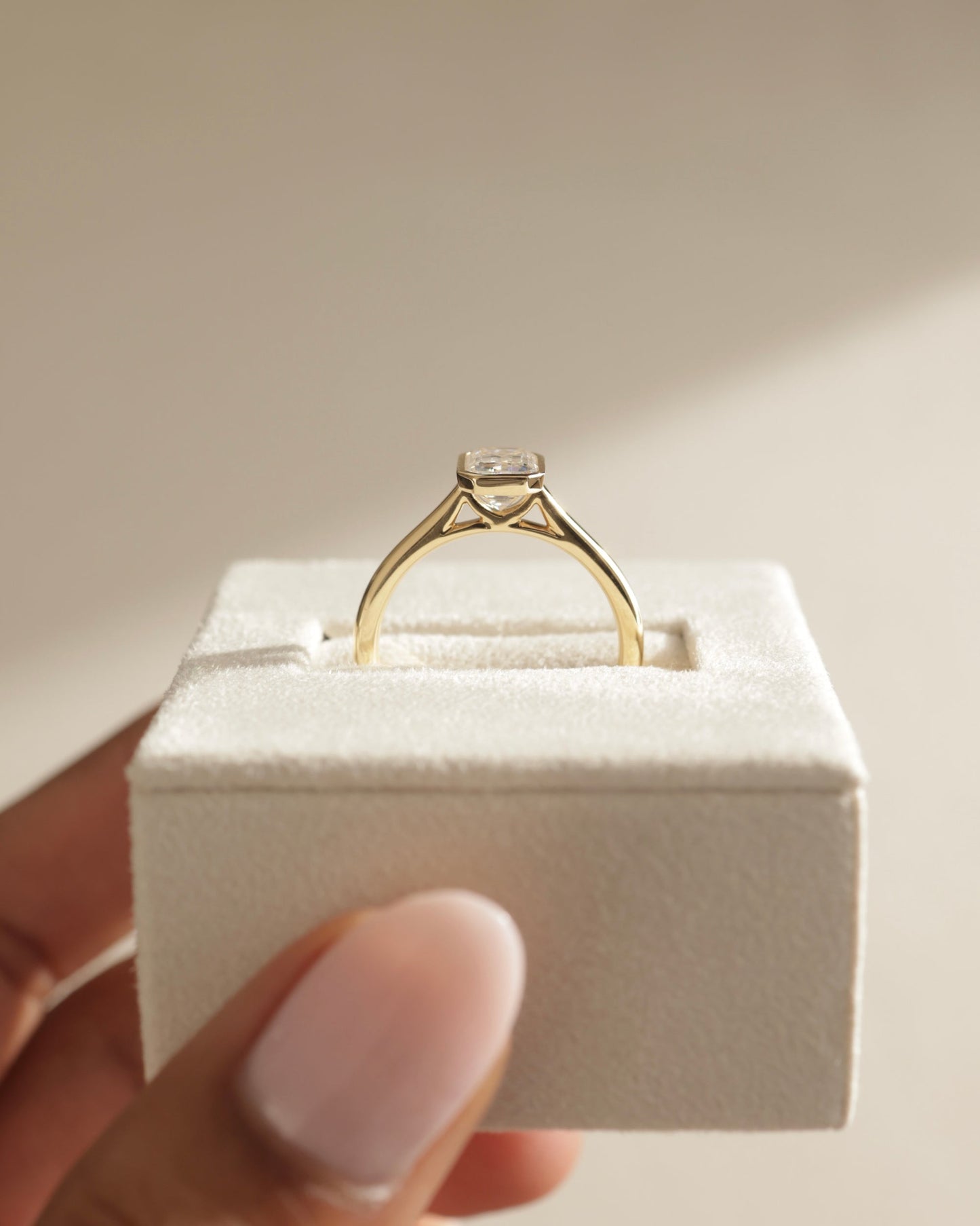 1.0 CT Emerald Cut Lab Grown Bezel Solitaire Engagement Ring