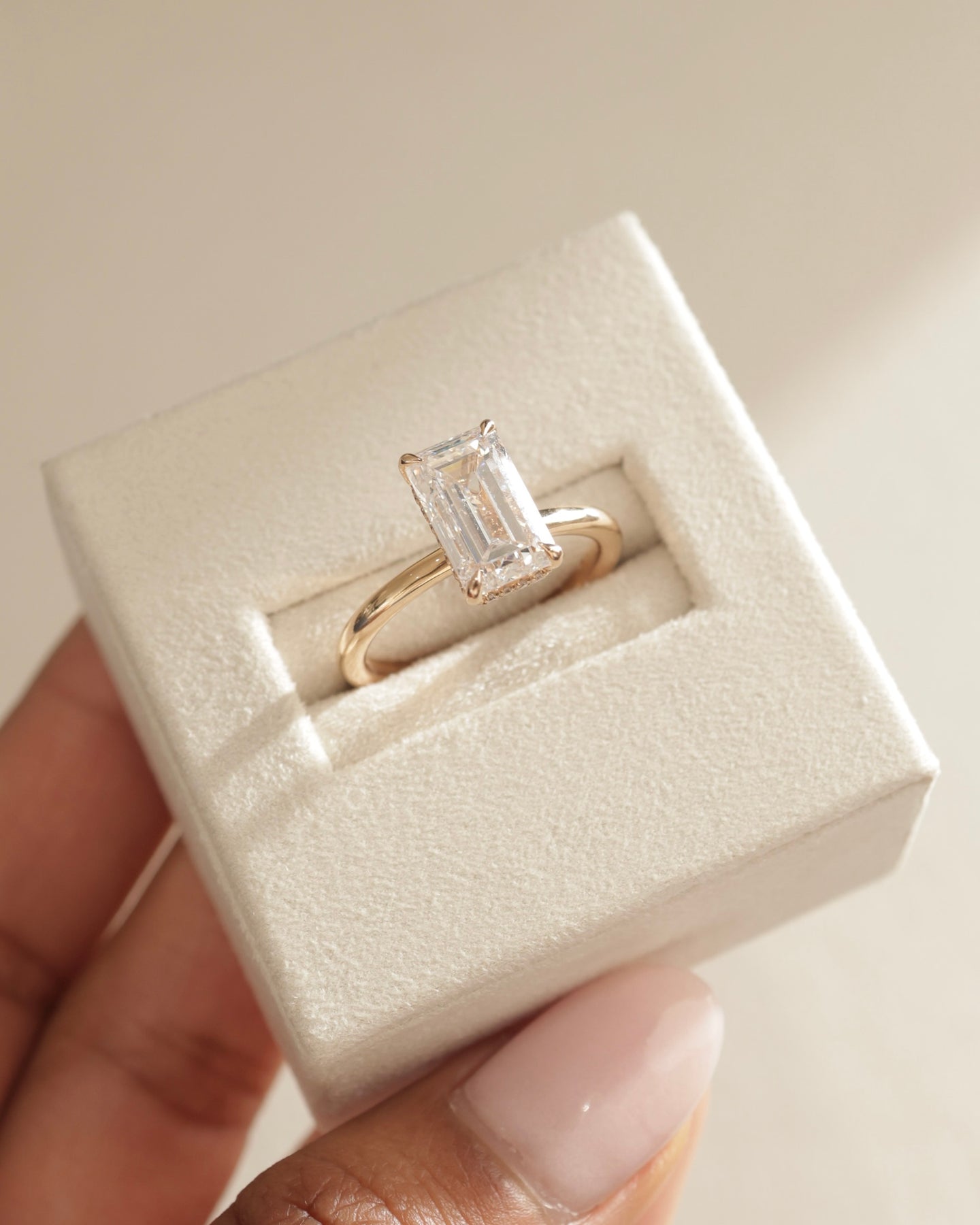 3.0 CT Emerald Cut Lab Grown Hidden Halo Engagement Ring