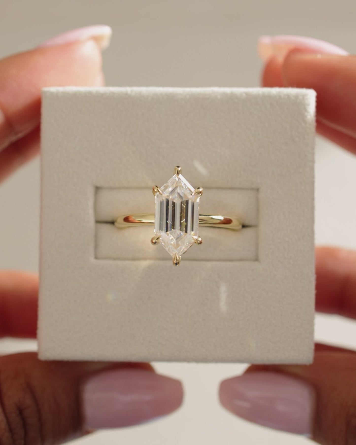 2.0 CT Elongated Hexagon Cut Lab Grown Hidden Halo Engagement Ring