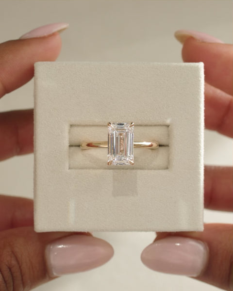 3.0 CT Emerald Cut Lab Grown Hidden Halo Engagement Ring
