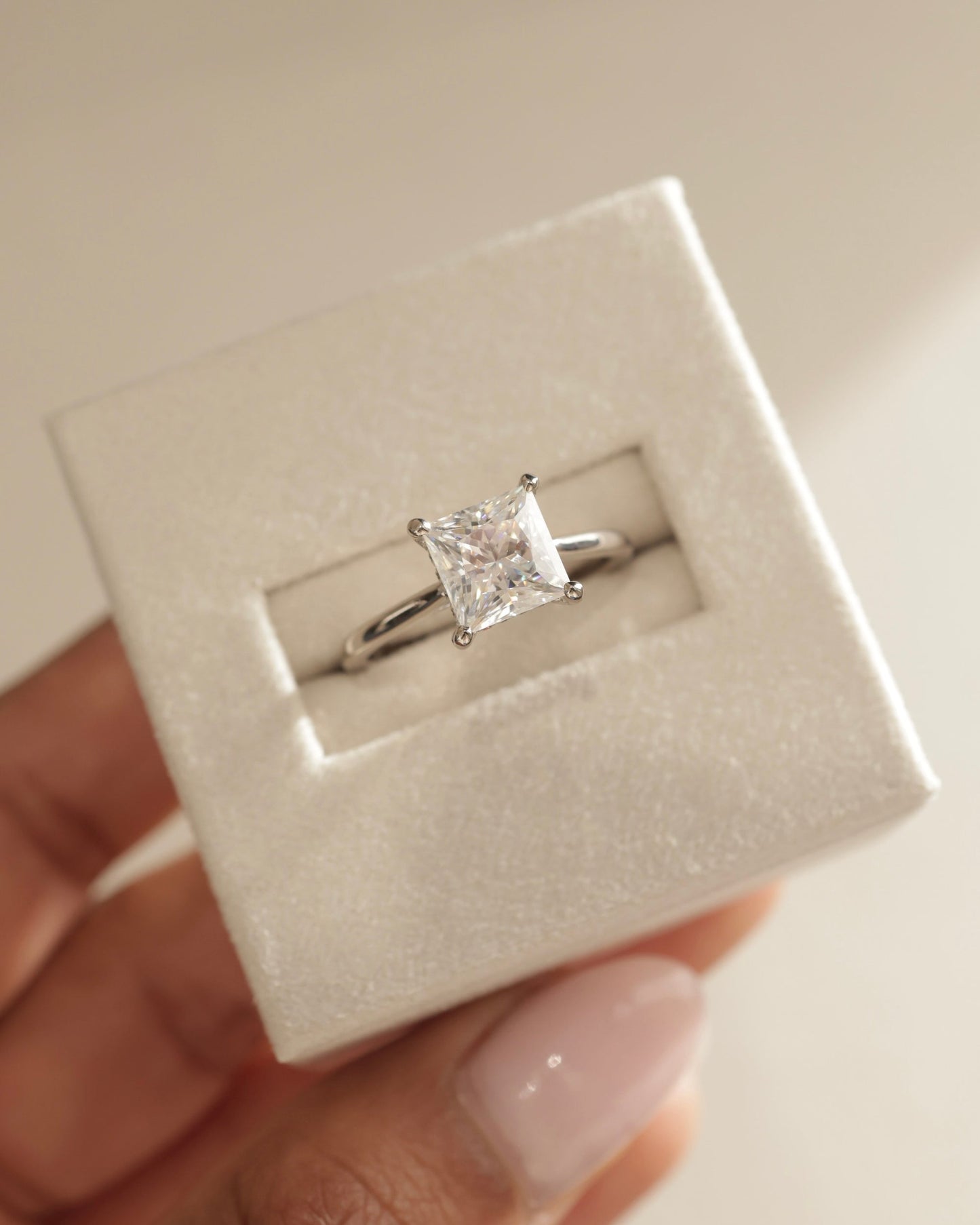2.0 CT Princess Cut Lab Grown Hidden Halo Engagement Ring
