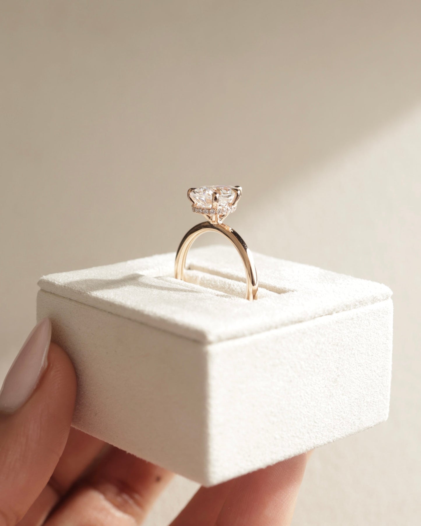 2.0 CT Pear Cut Lab Grown Hidden Halo Engagement Ring