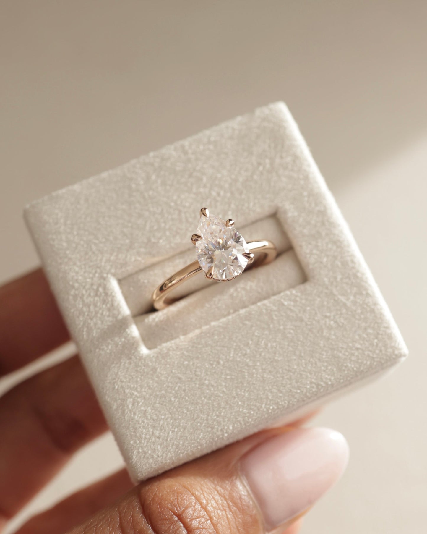 2.0 CT Pear Cut Lab Grown Hidden Halo Engagement Ring