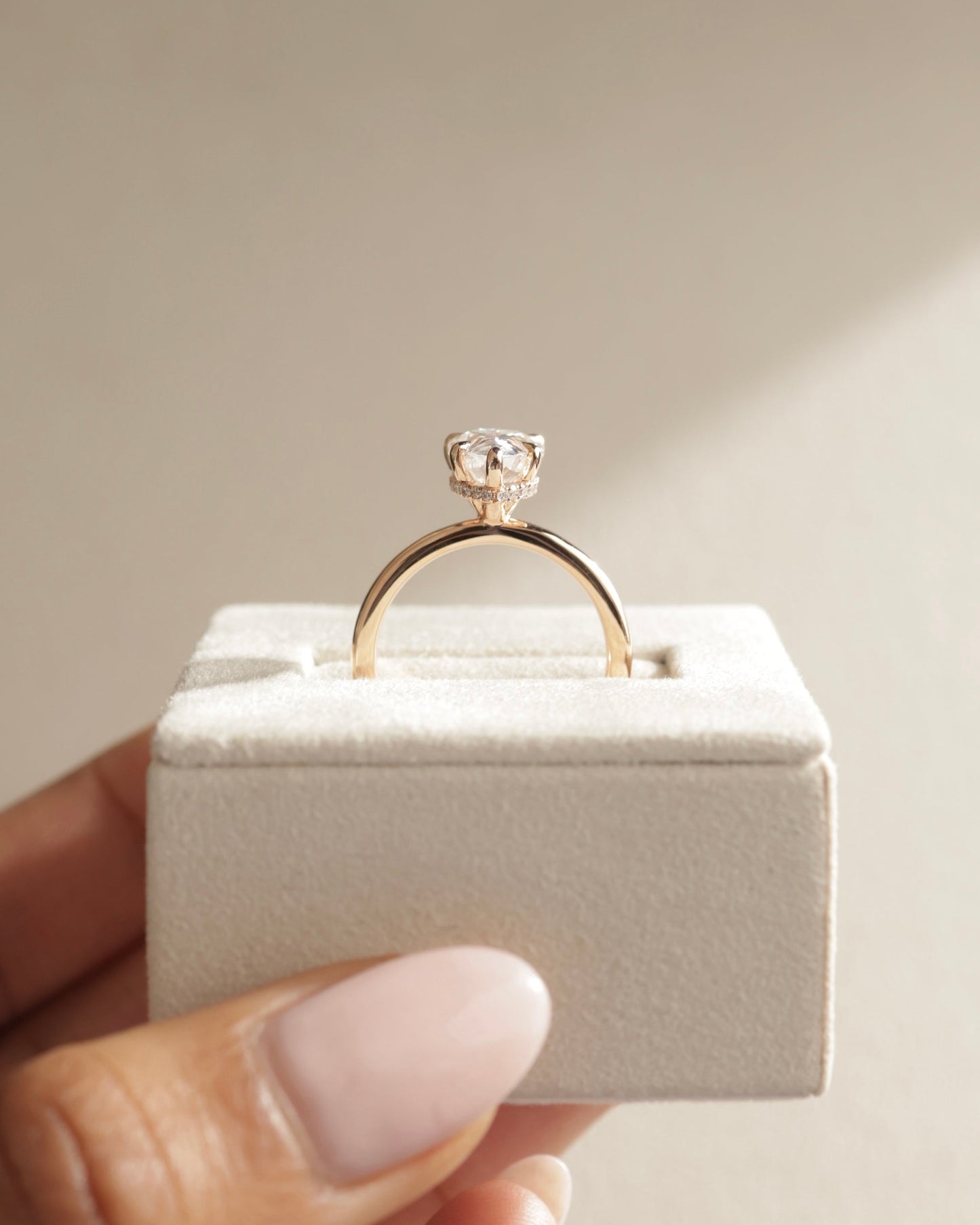 2.0 CT Pear Cut Lab Grown Hidden Halo Engagement Ring