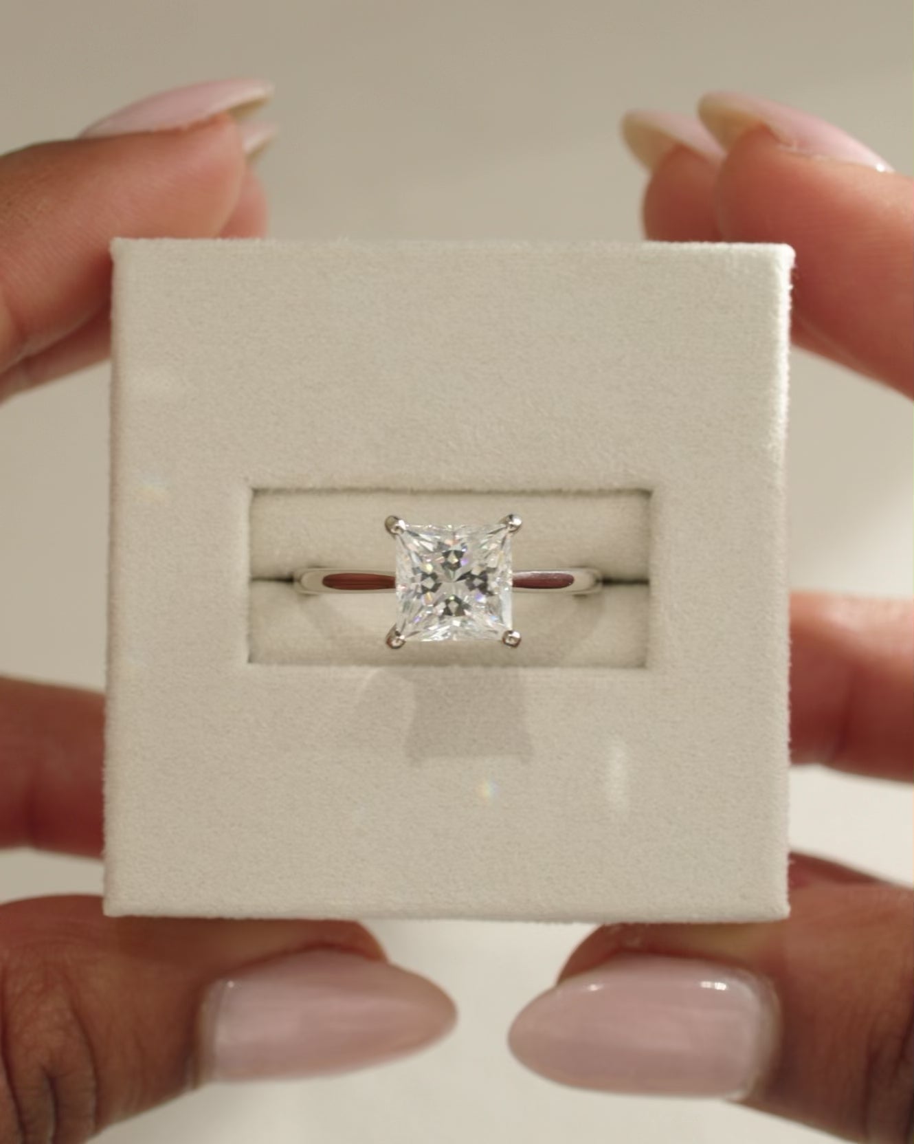 2.0 CT Princess Cut Lab Grown Hidden Halo Engagement Ring